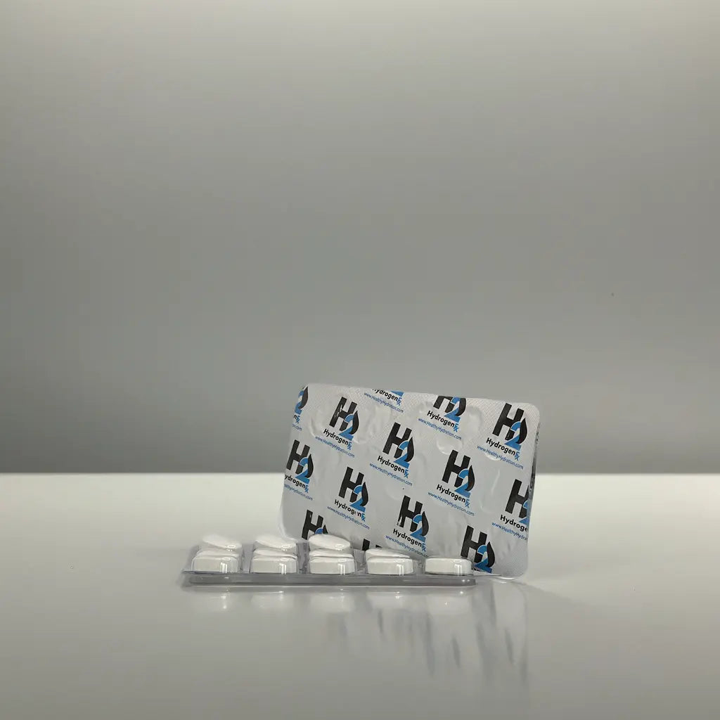 HydraFx hydrogen tablets in blister pack for wellness.