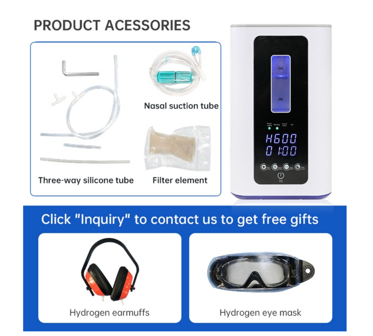 Hydrogen Inhalation 4 in 1  Device 600ML Hydrogen 300ML Oxygen HH600 (March Madness Special) - Healthy Hydration EU